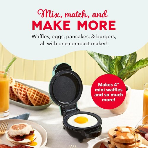 Dash MultiMaker® Mini Maker System - Compact Waffle Maker with Removable Plates - Aqua Color & Storage Case
