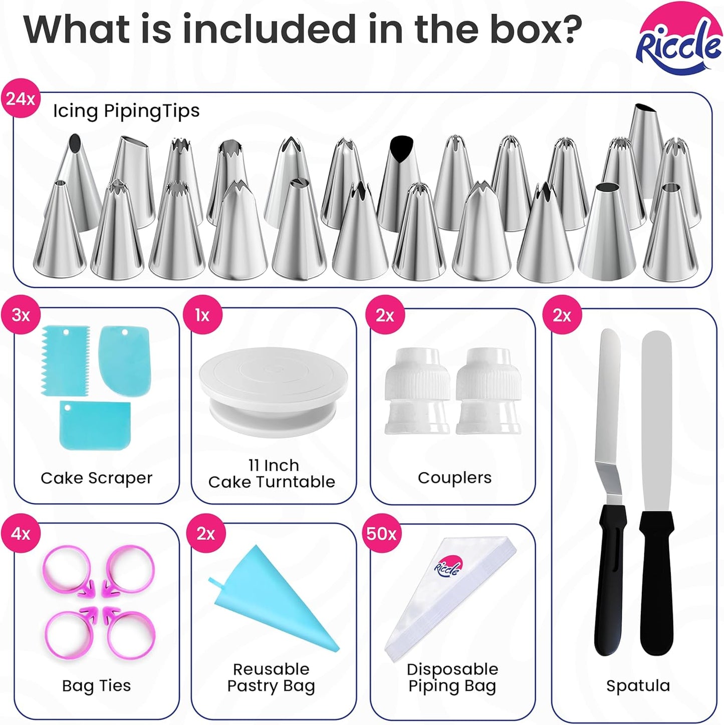 Riccle 88-Piece Cake Decorating Kit | Complete Set with Turntable, Piping Bags, Tips & Tools