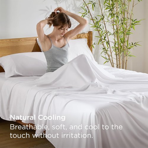 Bedsure King Size Sheet Set - Cooling Bamboo Rayon Sheets | Deep Pocket, Soft & Breathable White Bedding
