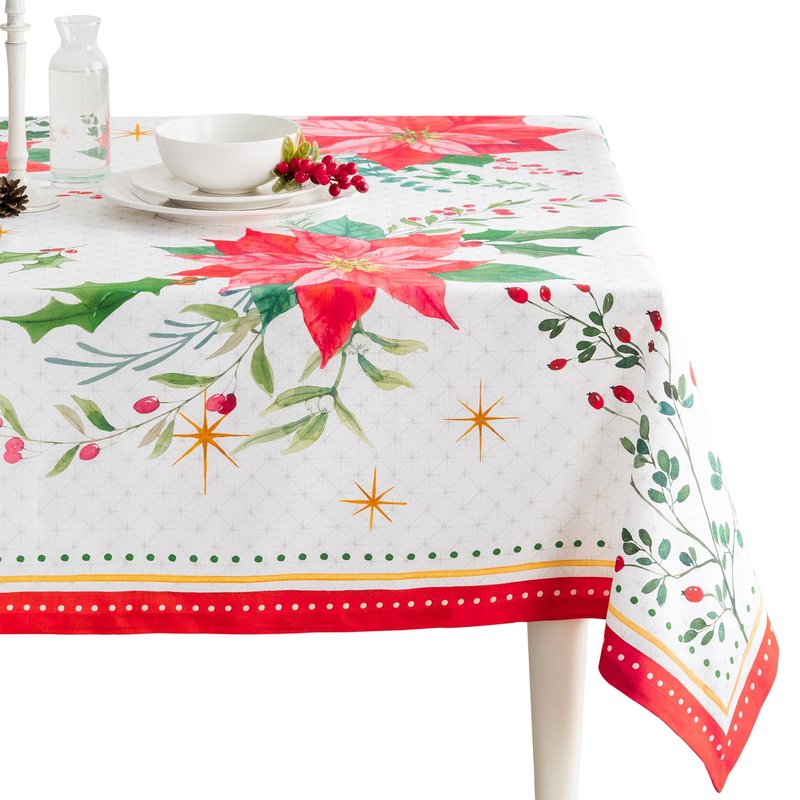 Maison d' Hermine Table Cloth Rectangle Table 100% Cotton 70 x 140 Inches Fall Tablecloth Reusable Everyday Use for Thanksgiving Christmas Decorations Dining Farmhouse Party (Poinsettia Christmas)