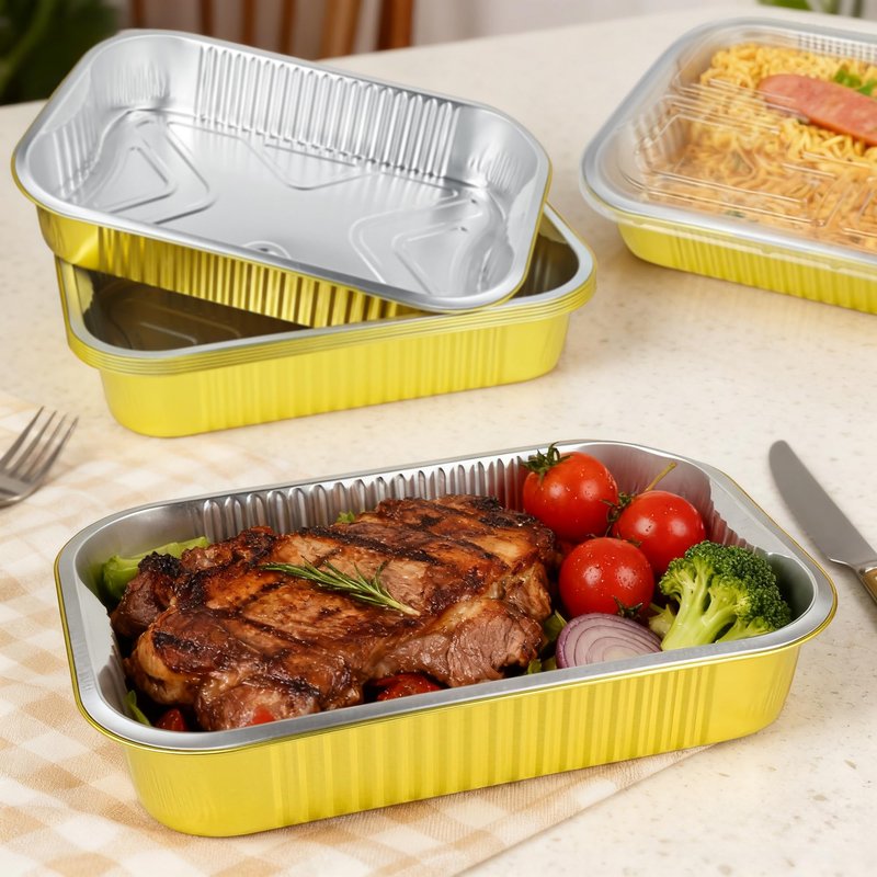 Axigundaone 10 Pcs Aluminum Pans with Lids 9 x 13In, Gold Disposable Aluminum Foil Baking Pan, Heavy Duty Foil Food Containers for Baking, Heating