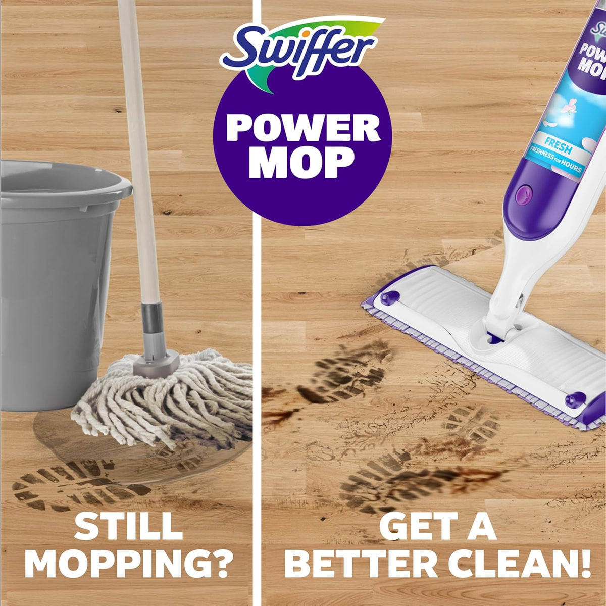 Swiffer PowerMop Multi-Surface Mop Kit - Fresh Scent Cleaning Solution & 2 Mopping Pad Refills