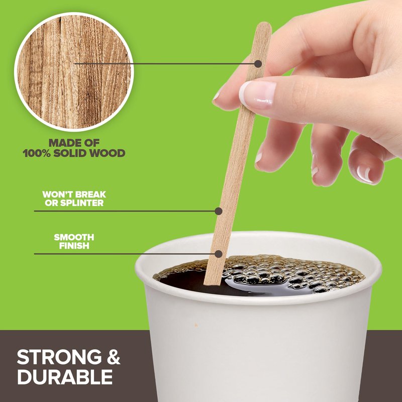 1000 Count Wooden Coffee Stir Sticks, Bulk Wood Stirrers for Coffee and Tea, Disposable Drink Stirrers for Hot Drinks, 5.5 Inch Wooden Coffee Stirrers for Home, No Plastic Stir Sticks, Stock Your Home