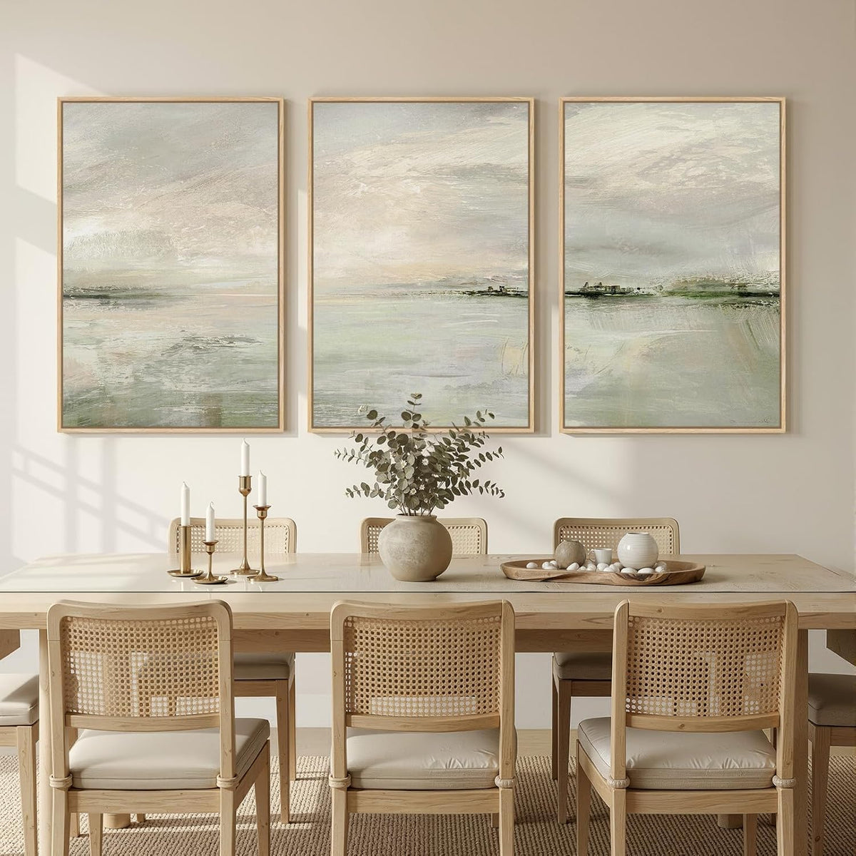 Skiennix Large Framed Sage Green Abstract Landscape Wall Art - 3 Piece Modern Canvas Prints | 24x36 In for Living Room, Office & More