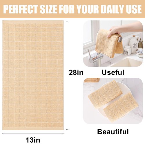 Homaxy 100% Cotton Terry Kitchen Towels(Apricot, 13 x 28 inches), Checkered Designed, Soft and Super Absorbent Dish Towels, 12 Pack