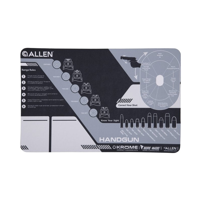 Allen Company Krome Handgun Shooting Range & Cleaning Mat, 16.5" L x 11" W, Black/Gray