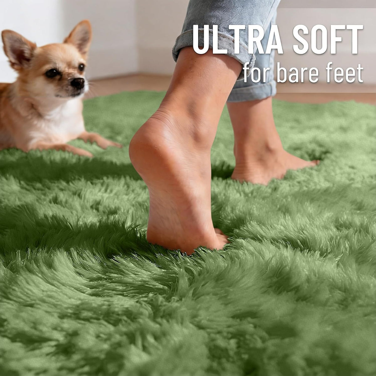 OLANLY Large Area Rug - Soft Fluffy Shaggy Carpet for Living Room & Bedroom | Machine Washable, Green