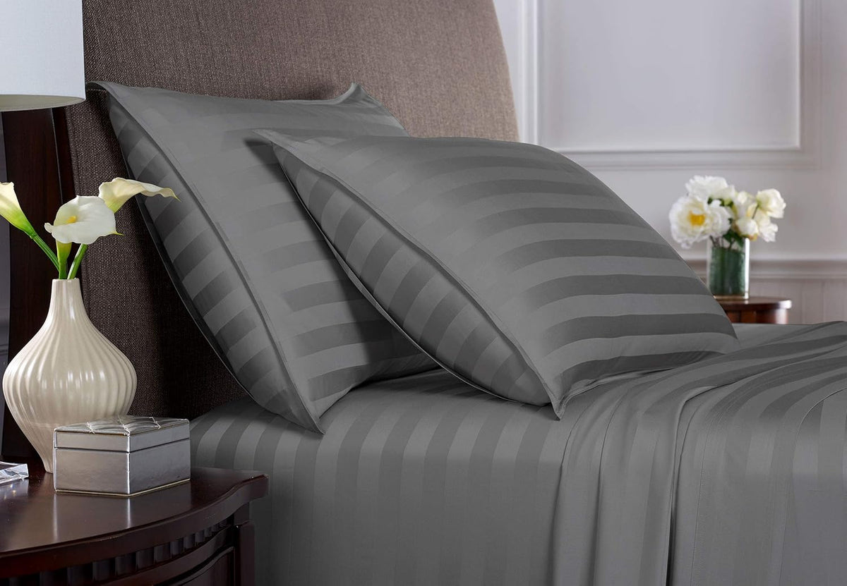Pure Bamboo Queen Sheets - Luxuriously Soft 100% Organic Viscose Bed Sheet Set | Cooling Jacquard Stone