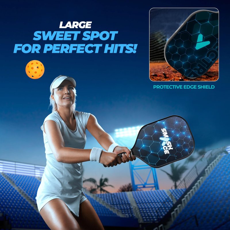 USAPA Approved SmashAce Pickleball Paddles Set Fiberglass Pickle Ball Set Includs Paddles, Balls, Cooling Towels & Portable Carry Bag Perfect Pickleball for Men & Women (Pack of 4 Blue)
