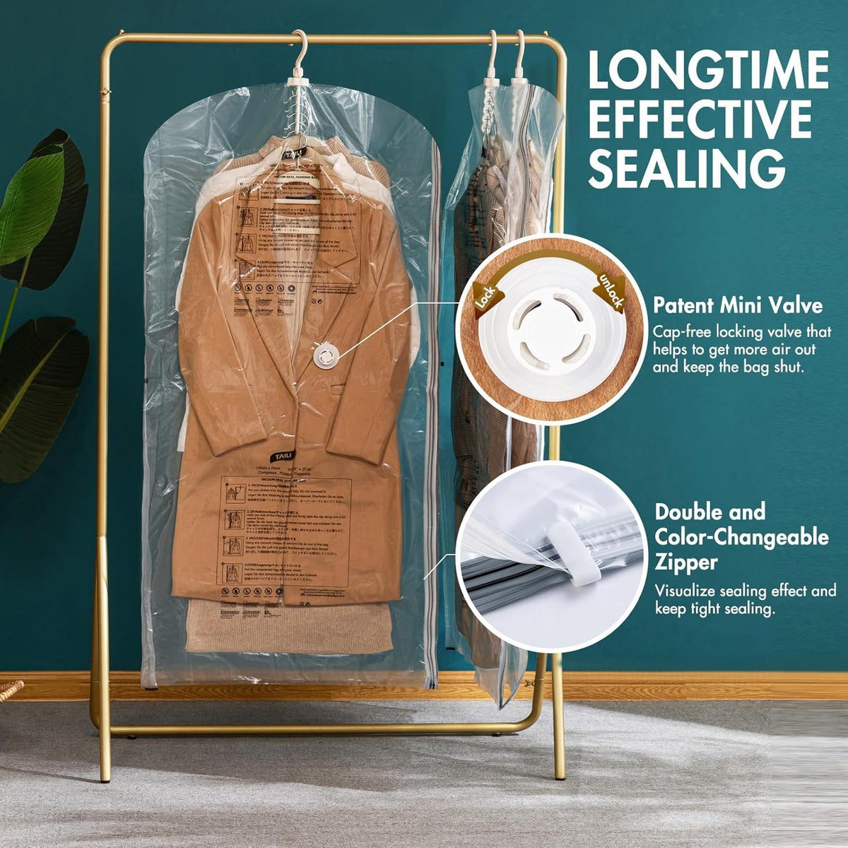 TAILI Vacuum Sealer Bags - Space-Saving Storage for Clothing & Travel | Jumbo Clear 6-Pack
