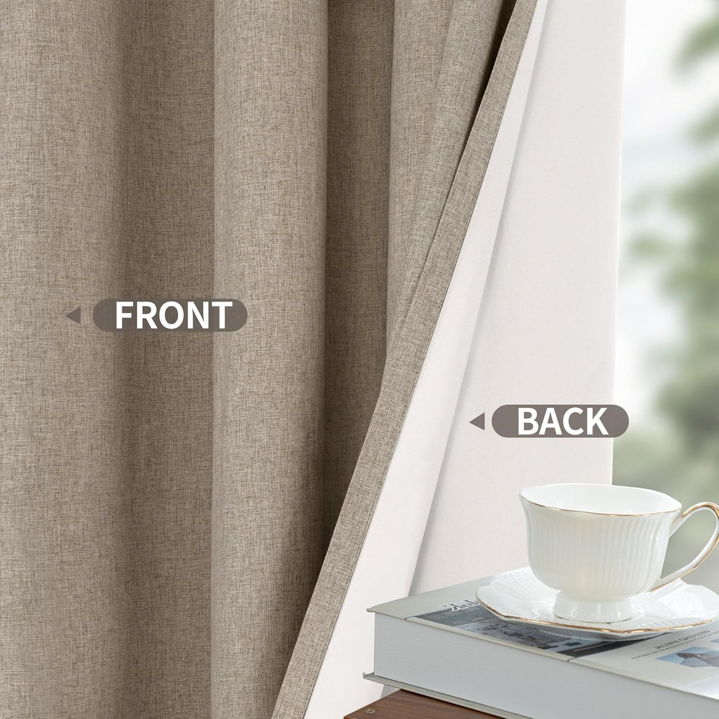YoungsTex Blackout Curtains - Thermal Insulated Taupe Burlap Drapes | 2 Panels, 42 X 63 Inch
