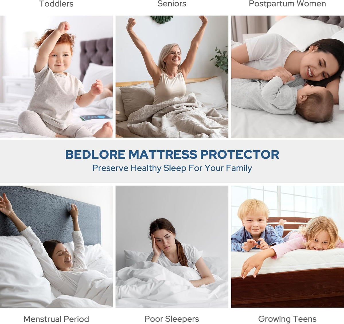 BEDLORE Waterproof Mattress Protector - Noiseless Queen Size Pad with Deep Pocket (6"-18") - Soft & Breathable Gray Cover