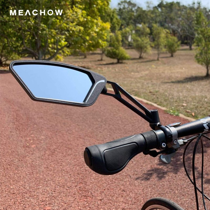 MEACHOW New Scratch Resistant Glass Lens,Handlebar Bike Mirror, Adjustable Safe Rearview Mirror, Bicycle Mirror (Blue Left Side) ME-003LB