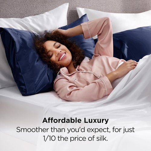 Bedsure Satin Pillowcases - Luxurious Silk-Like Queen Size Set of 2 | Navy, 20x30 Inches, Envelope Closure
