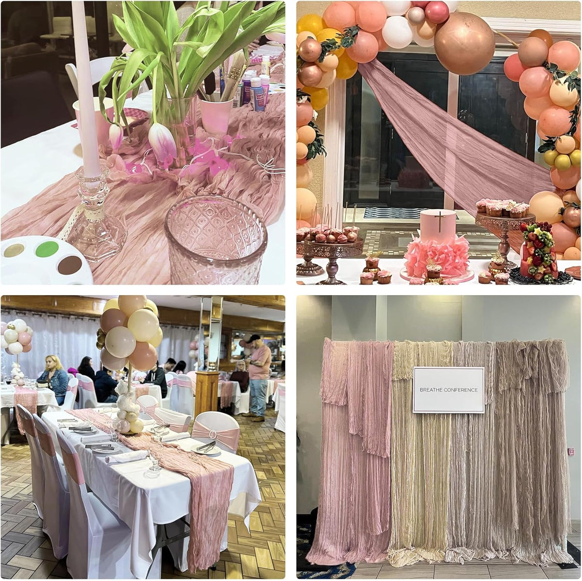 Skiennix Dusty Pink Cheesecloth Table Runner - 10FT Boho Vintage Sheer Runners for Weddings & Events