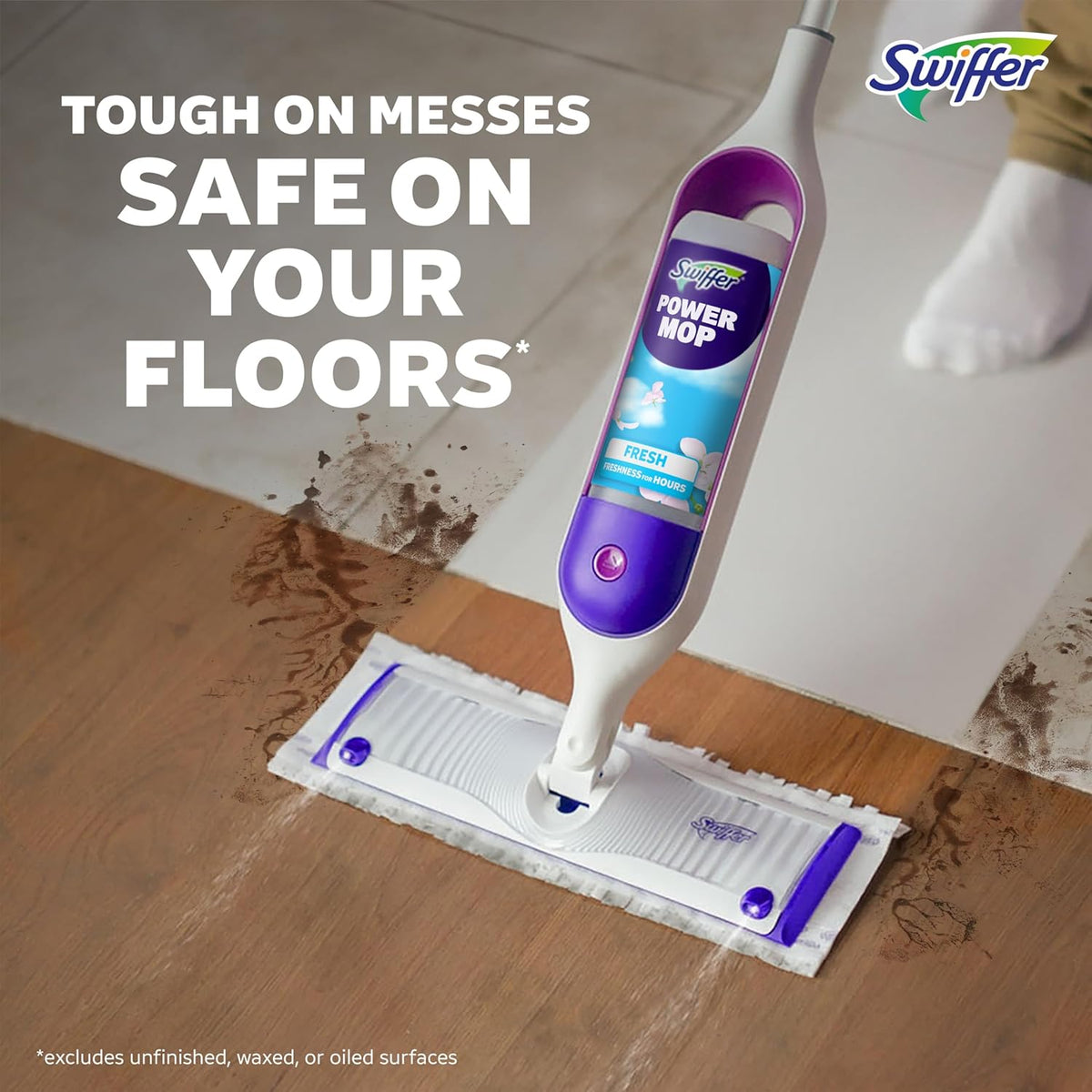 Swiffer PowerMop Multi-Surface Mop Kit - Fresh Scent Cleaning Solution & 2 Mopping Pad Refills