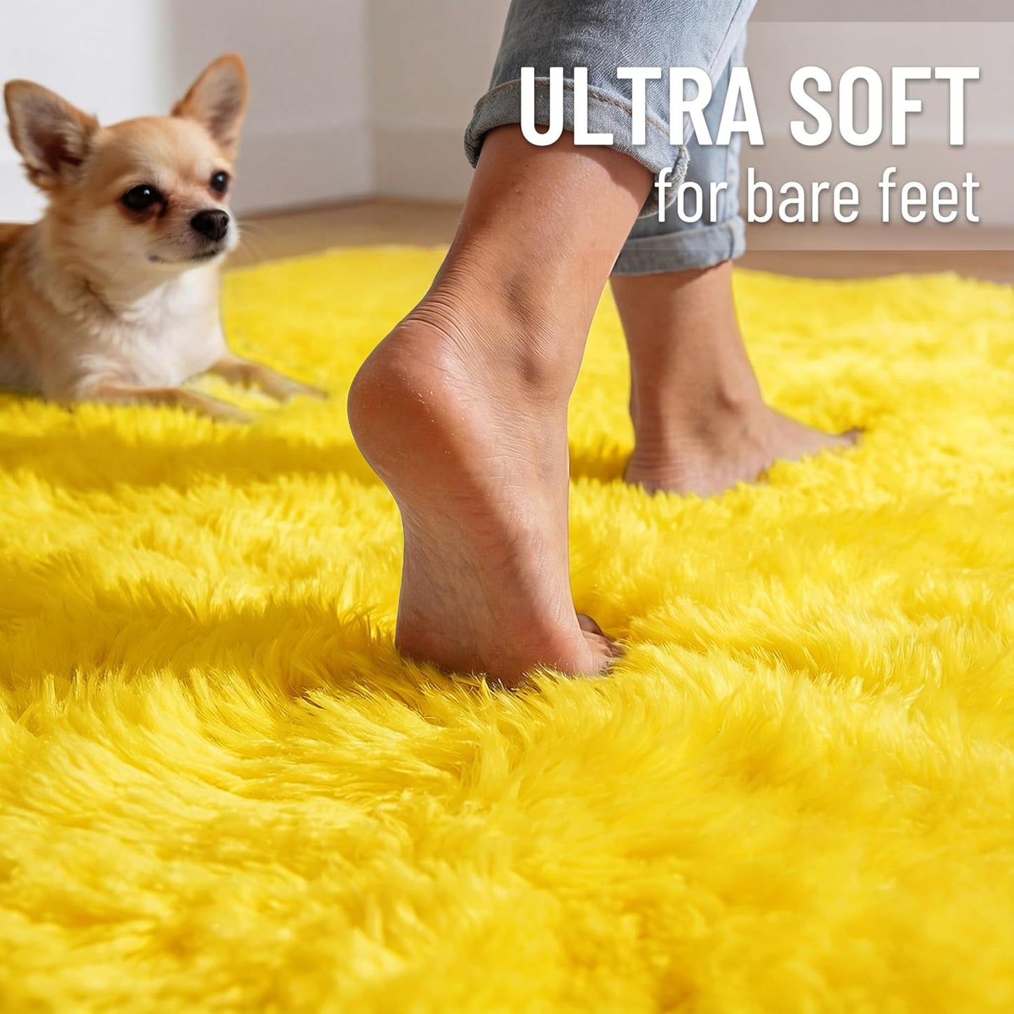 OLANLY Large Area Rug - Soft Fluffy Shaggy Carpet for Living Room & Bedroom | 9x12 Yellow Design