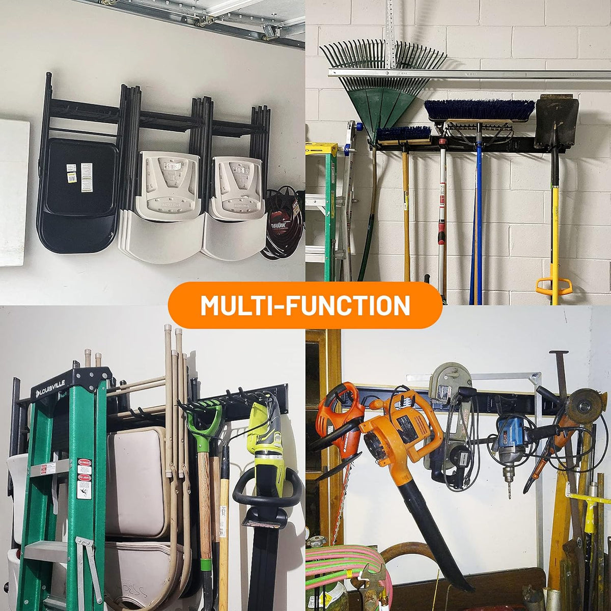 Wallmaster Garage Storage Organizer - Heavy Duty Wall Mount Tool Rack with 6 Adjustable Hooks | 48-Inch, 450lb Capacity