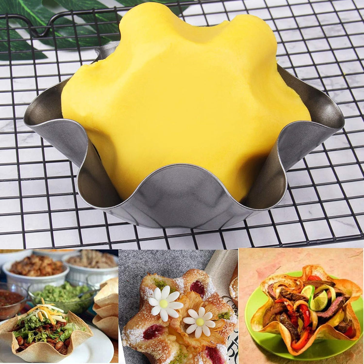 Kafear Taco Salad Bowl Maker Molds - Nonstick Carbon Steel Tortilla Shell Pans | 4 Pack Black