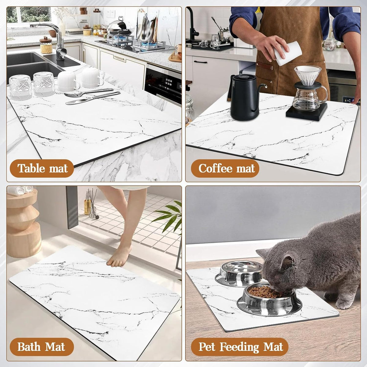 White Dish Drying Mat by [Brand Name] - 24"x16" Absorbent & Heat Resistant with Non-Slip Backing