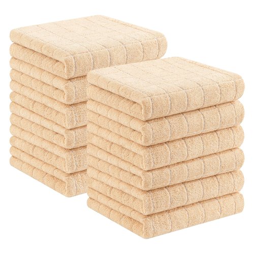 Homaxy 100% Cotton Terry Kitchen Towels(Apricot, 13 x 28 inches), Checkered Designed, Soft and Super Absorbent Dish Towels, 12 Pack