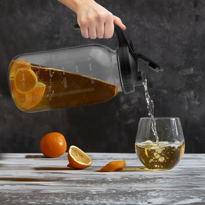 64 Oz Glass Pitcher with Lid, 2 Quart Heavy Duty Cold Brew Pitcher, Leak-Proof, Wide Mouth Mason Jar with Pouring Airtight Lid,Ideal for Fridge Storage