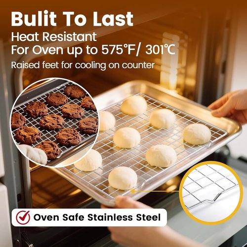 CUNSENR Stainless Steel Cooling Rack - Heavy Duty 10" x 14.75" for Baking & Roasting | Dishwasher Safe - 2 Pack