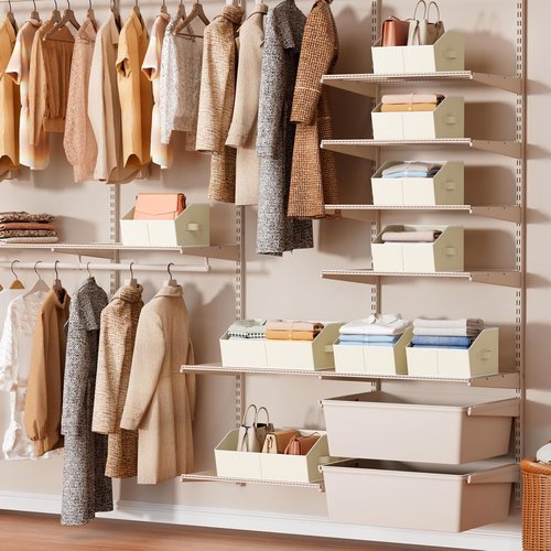 Homsorout Storage Bins - Small Trapezoid Closet Organizer Baskets with Handles | 6 Pack, Beige