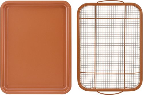 G&S Nonstick Crisper Basket Set - Durable Copper Baking Pan | 2-Piece Easy-to-Use Design