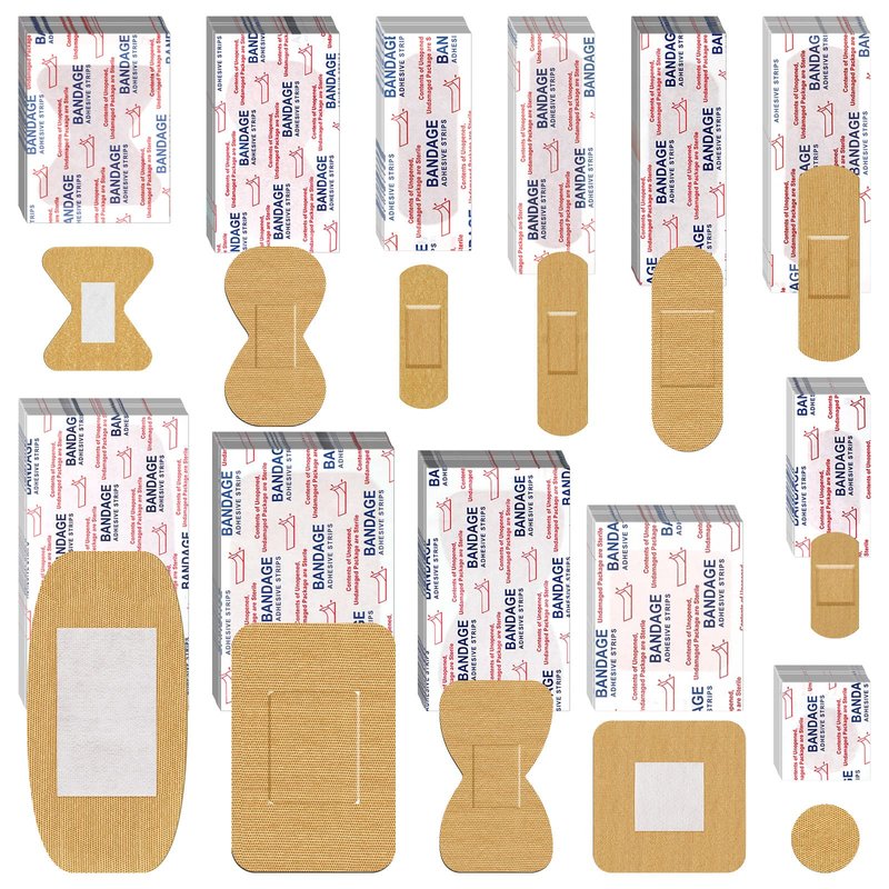 BBTO Assorted Styles Flexible Fabric Adhesive Bandages - Small Breathable Fingertip and Cloth Elastic Knuckle Bandages in Various Sizes for First Aid and Wound Care (180 Pcs)