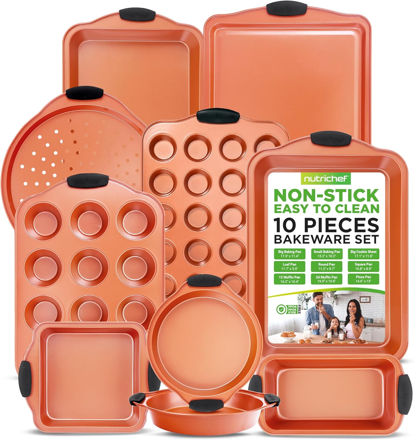 NutriChef 10-Piece Nonstick Baking Pans Set | Versatile Bakeware for Cookies, Cakes & Roasting