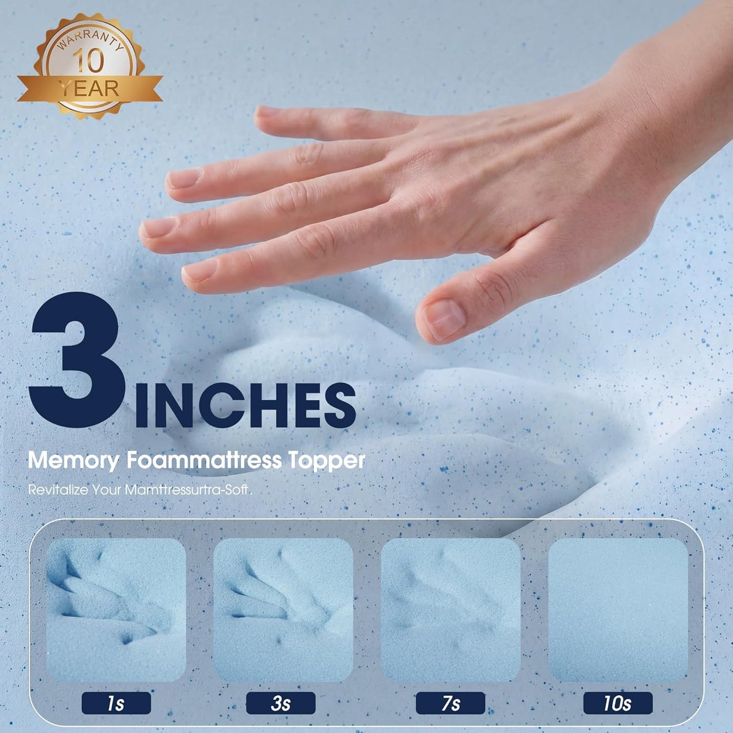 VALUXE Gel Memory Foam Mattress Topper - Full Size Cooling Pad for Pressure Relief - Grey with Washable Bamboo Cover