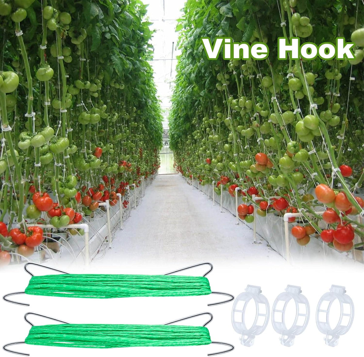 Skiennix Tomato Support Hooks - 30Pcs Plant Holder Clips with 33.3ft Twine for Secure Growth