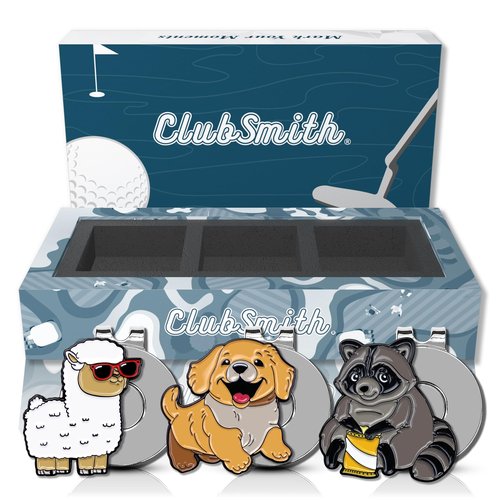 ClubSmith® Golf Ball Marker Gift Box Set with Magnetic Hat Clips, Funny Putting Marker Cool Golf Accessories, Premium Gifts for Men & Women Golfers (Set of 3) (Rub for Luck Set)