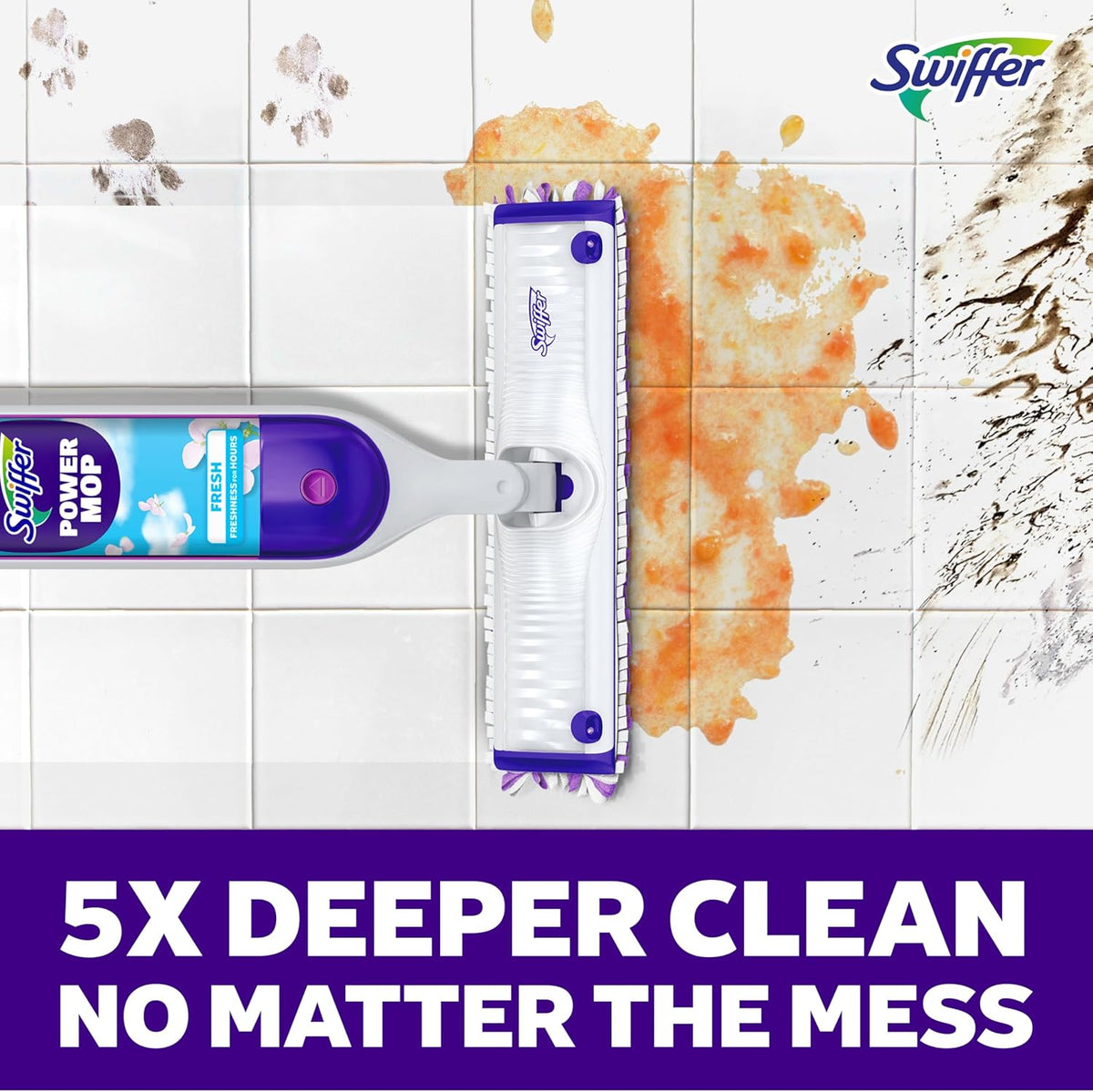 Swiffer PowerMop Multi-Surface Mop Kit - Fresh Scent Cleaning Solution & 2 Mopping Pad Refills