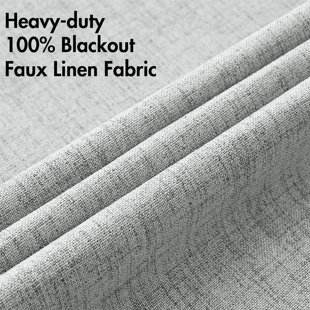 MIULEE Blackout Linen Curtains - Thermal Insulated Grommet Drapes in Glacier Gray | 52 x 45 Inch (2 Panels)