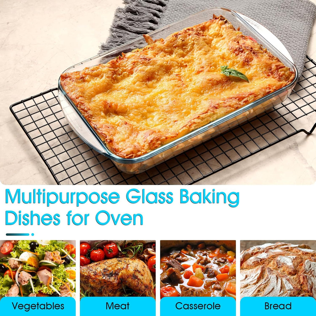 NUTRIUPS Glass Baking Dish - 1.8 Quart Tempered Oven Safe Lasagna Pan | 11x7x2 Inches