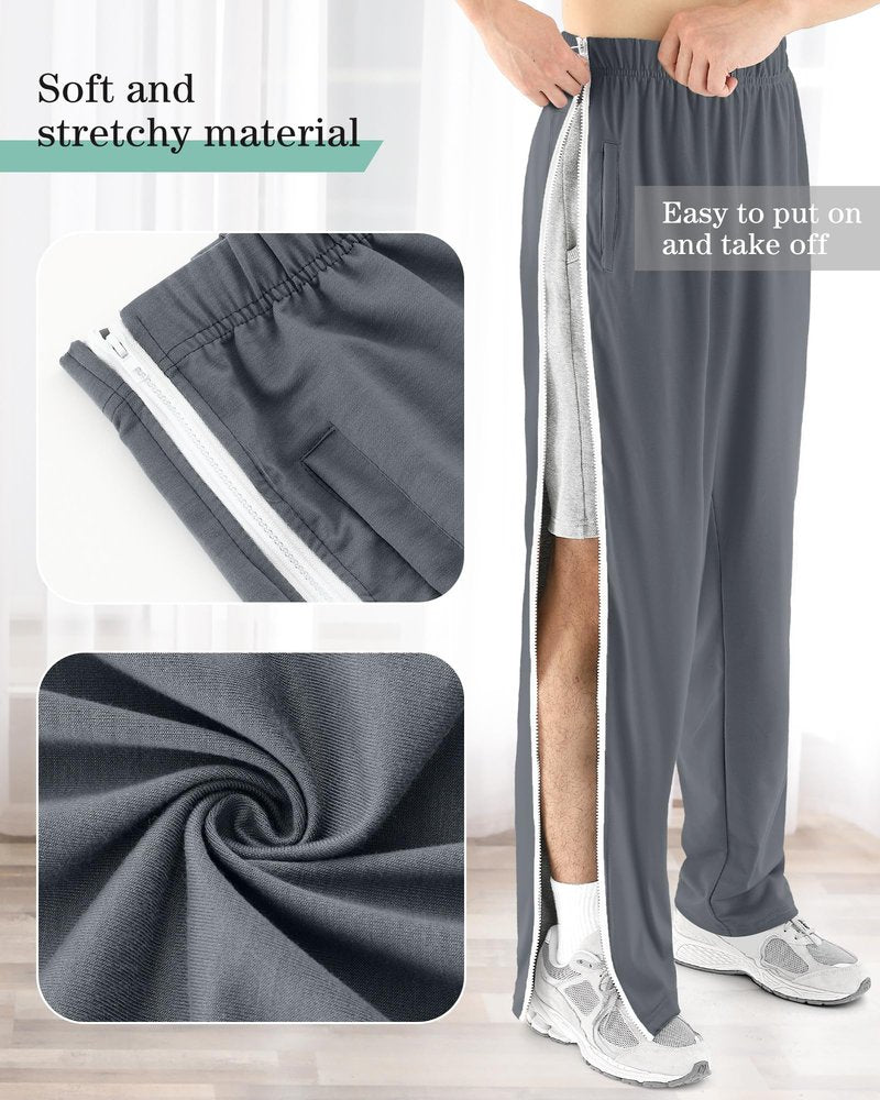 Wovnet 2 Pack Tear Away Pants for Men Sweat Basketball Pants 2 Side Zippers off Full Open Sweatpant with Pockets(Black，dark Gray,XL)