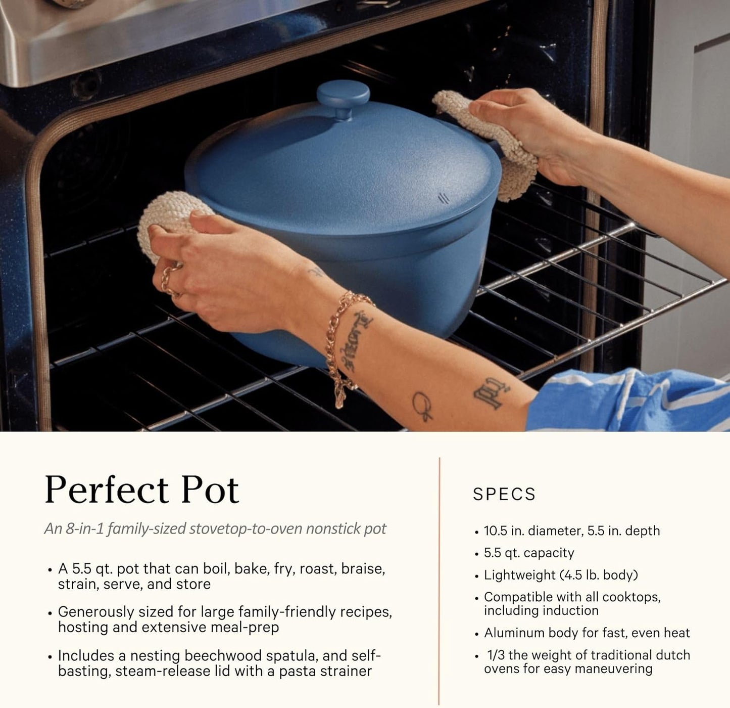 Our Place Cookware Duo - 7-Piece Ceramic Cookware Set with 10.5" Always Pan 2.0 & 5.5 Qt Pot | Induction & Oven Safe | Nonstick, Non-Toxic | Blue Salt