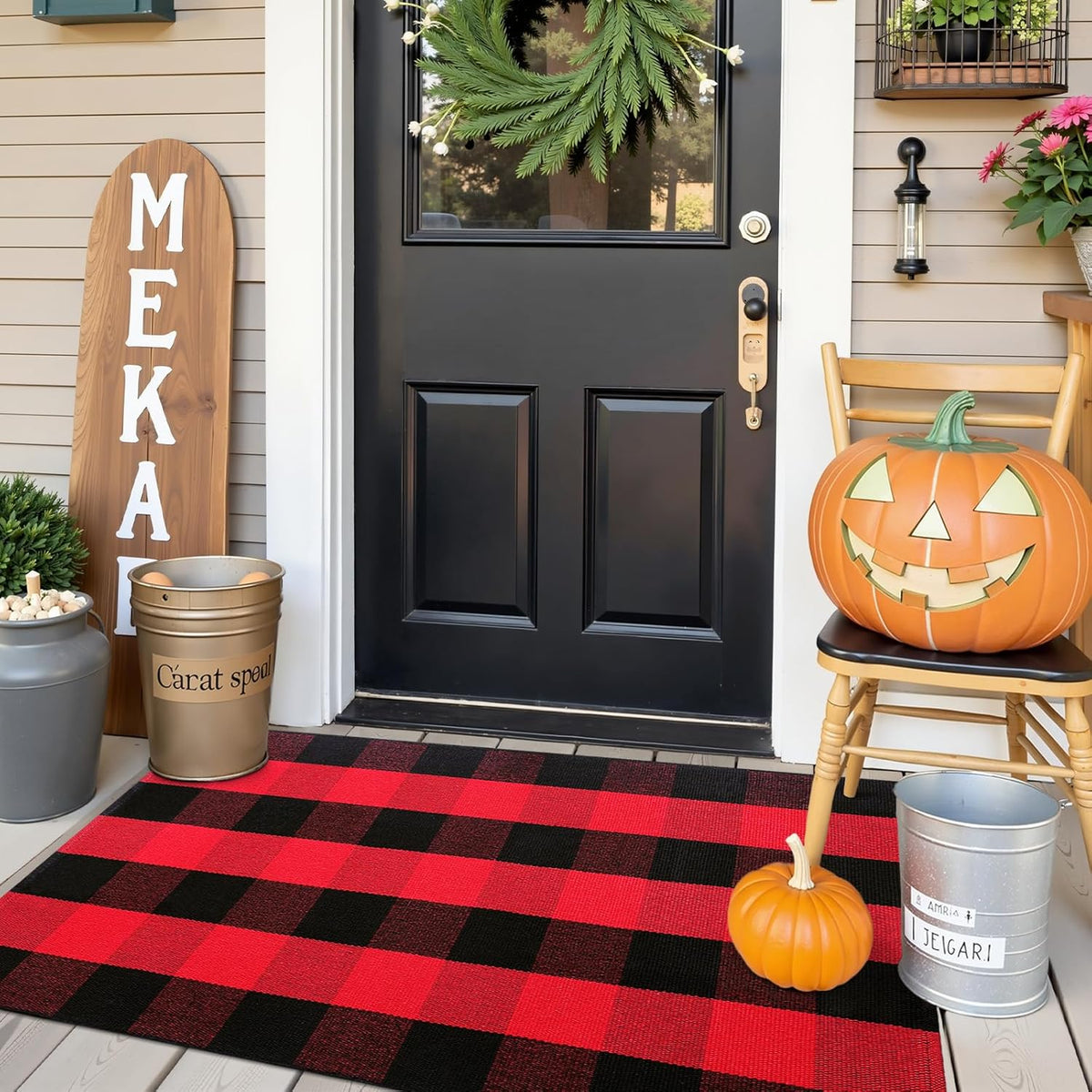 OLANLY Buffalo Plaid Rug - Washable Red and Black Cotton Checkered Doormat | 2'4" x 3'7" for Indoor/Outdoor Use