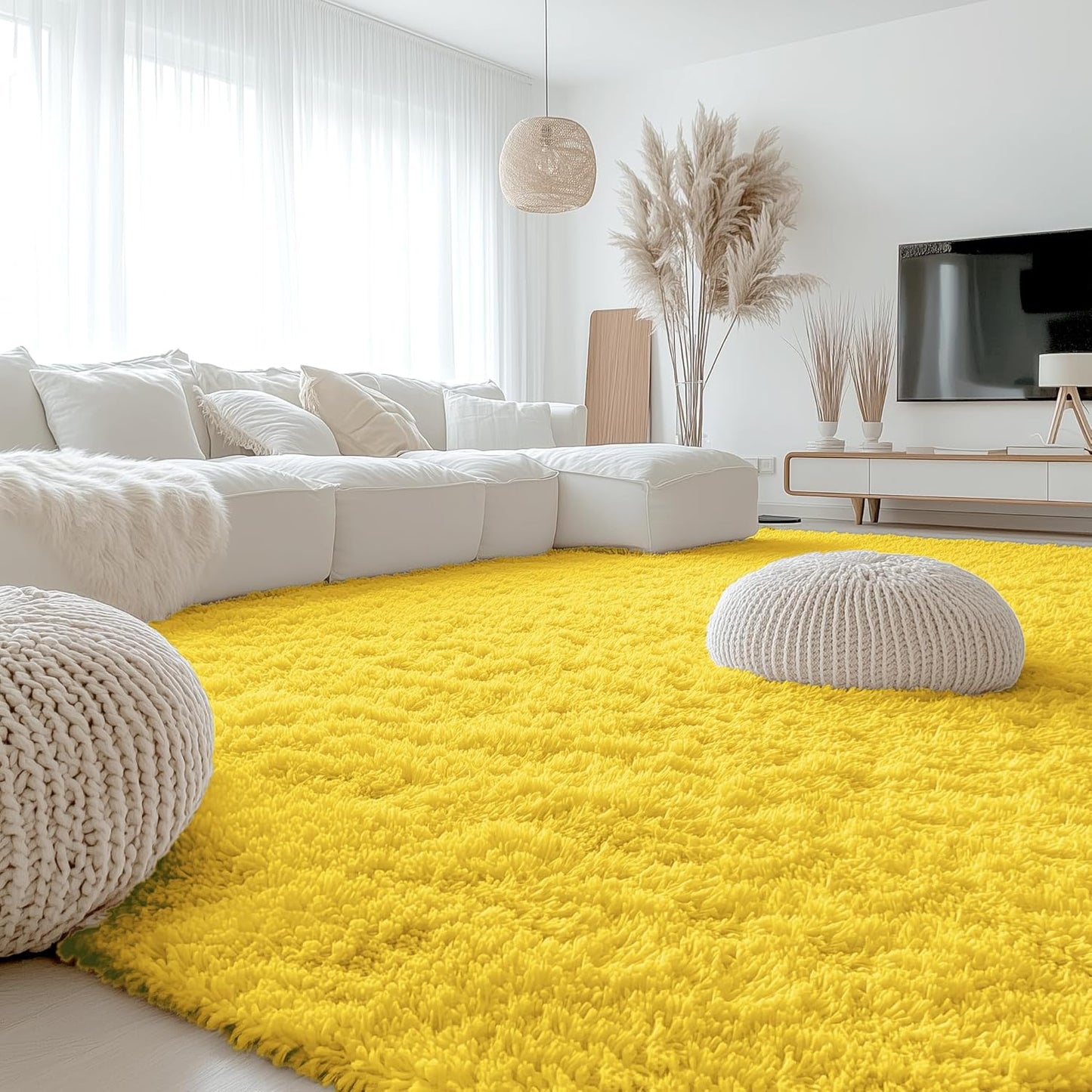 OLANLY Large Area Rug - Soft Fluffy Shaggy Carpet for Living Room & Bedroom | 9x12 Yellow Design