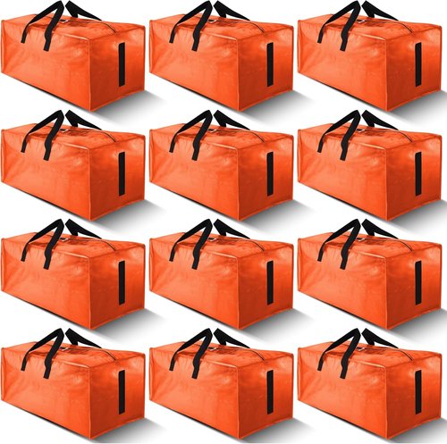HOMESURE Large Water-Resistant Moving Bags - 12 Pack Heavy Duty Storage Totes with Zippers & Handles | Space-Saving Orange Design