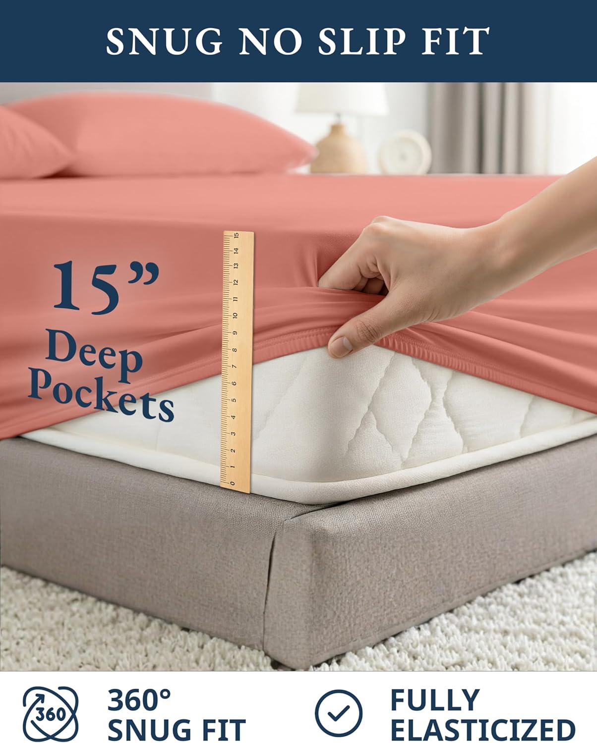 LANE LINEN 100% Organic Cotton Full Sheets Set - Ultra Soft Percale Bedding, Fits Mattresses Up to 15" Deep | Rose Dawn