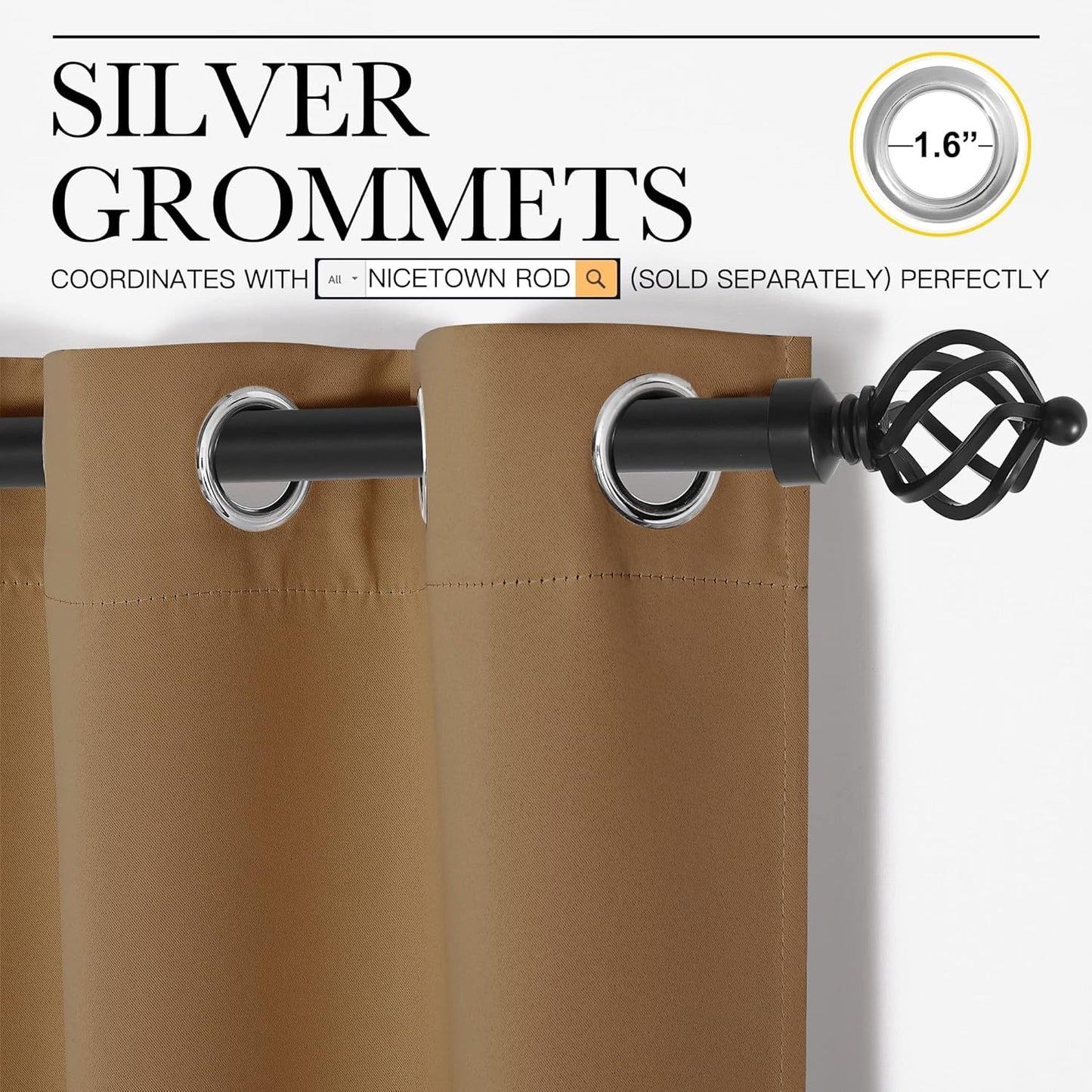 NICETOWN Blackout Curtains - 102-Inch Length, Noise-Reducing, 2 Panels in Gold Brown | W55 x L102 for Luxury Decor