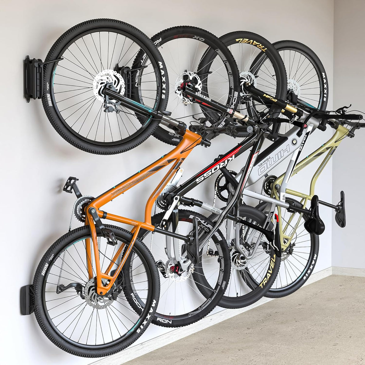 monTEK Swivel Bike Wall Mount - Space-Saving Vertical Bike Rack | Holds Up to 66lbs, Easy Installation, 4 Pack