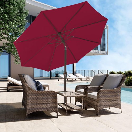 JEAREY 9FT Outdoor Patio Umbrella - Market Umbrella with Push Button Tilt & Crank | UV Protection, Waterproof, Brick Red
