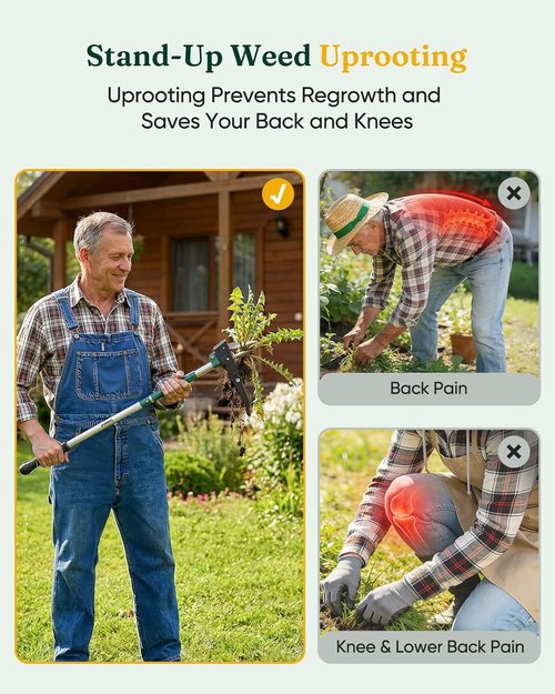Grenebo Stand Up Weed Puller Tool - Heavy-Duty Claw Weeder with Eject Mechanism for Easy Weed Removal