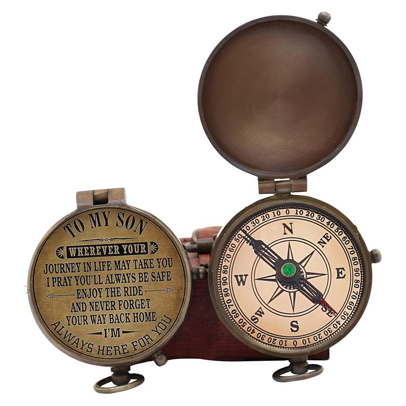 Son Gift, Engraved Brass Compass Gift to My Son/to Our Son/Nautical Gift for Son from Dad/Gift to Son from Mom A Perfect and Unique Gift with Leather Case