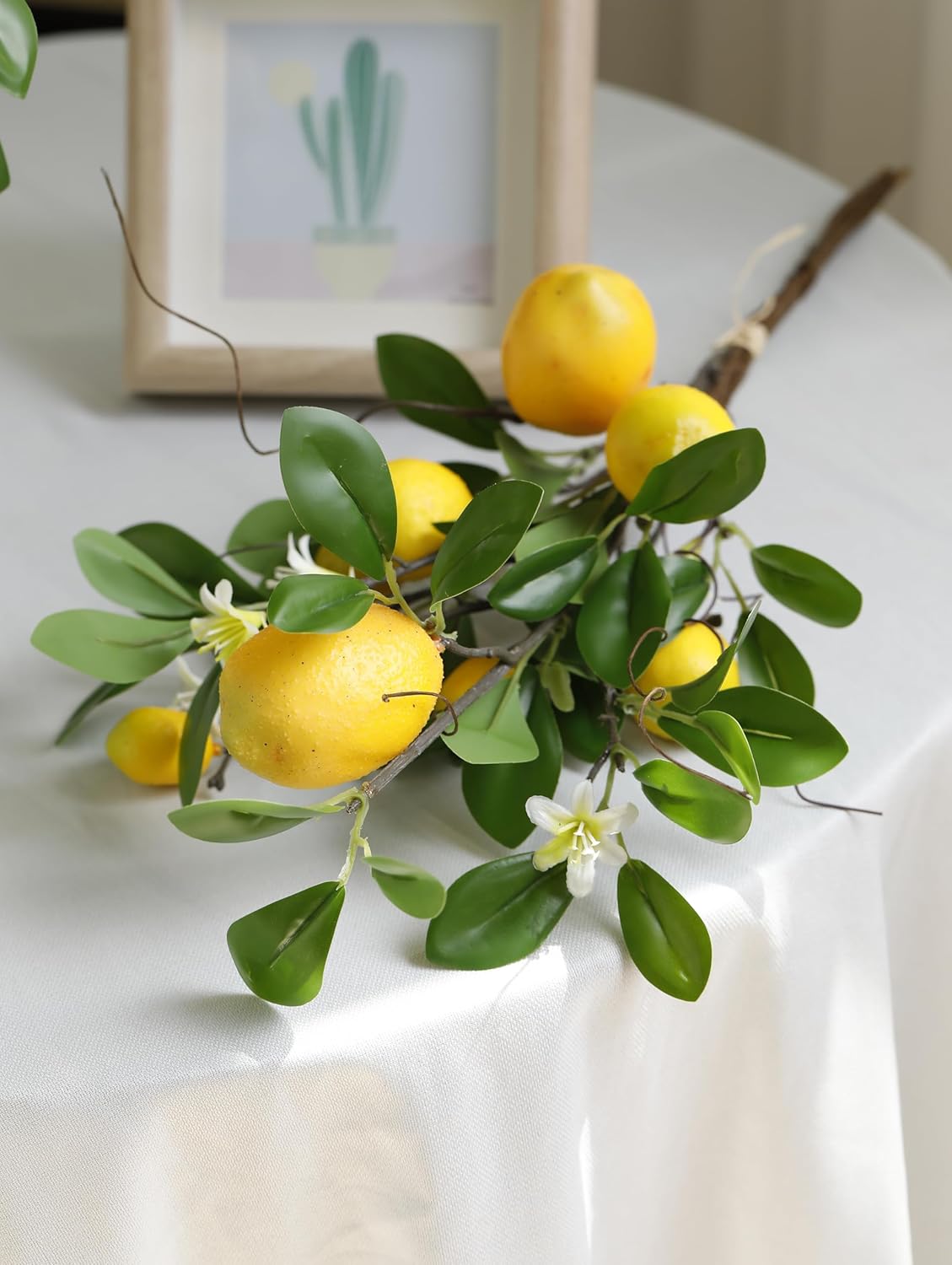 Laelfe Artificial Lemon Branches - 8 Head Faux Lemons for Kitchen & Farmhouse Decor | Bright Yellow