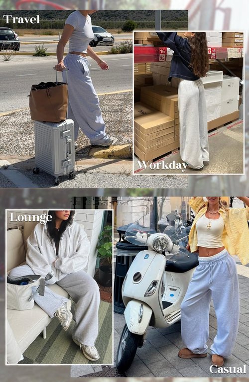 DISCIPBUSH Baggy Barrel Pants Women - Extra Loose Long Wide Leg Pants Women Lounge Athletic Barrel Joggers Light Gray M
